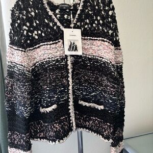 Chanel Black and Pink Textured Cardigan